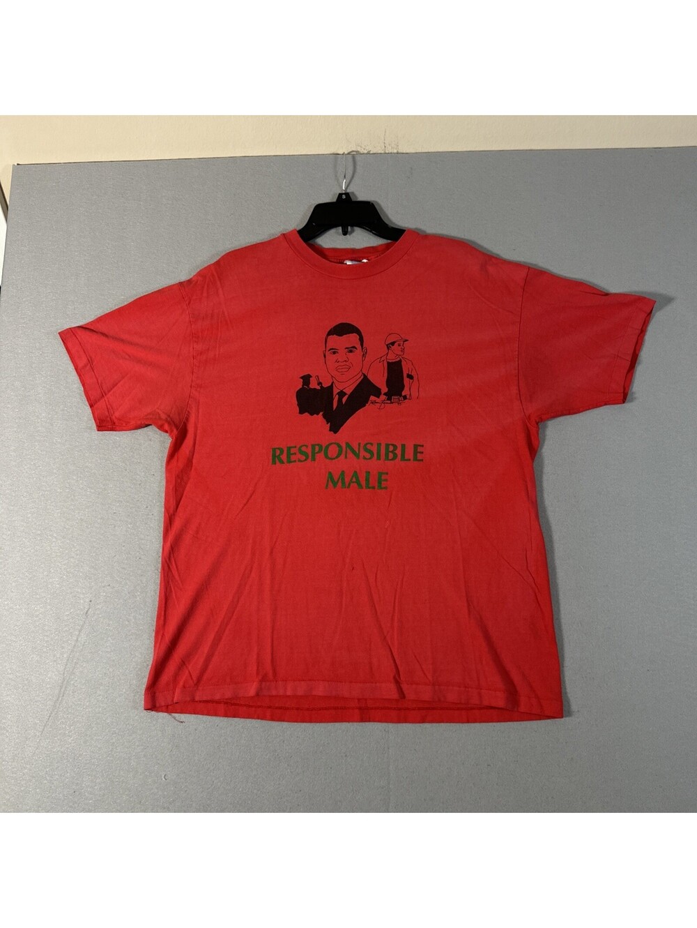 VTG Responsible Male T-shirt Red XL Black History Single Stitch USA Made